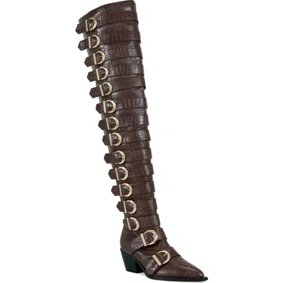 Azalea Wang Braulia Buckle Over The Knee Boot In Brown