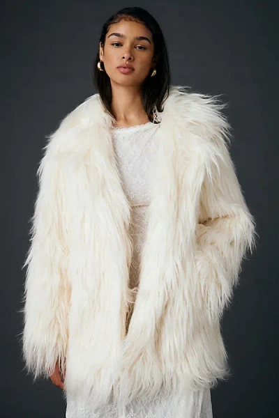 Azalea Wang Breckenridge Faux Fur Coat Jacket In Cream, Women's At Urban Outfitters In White