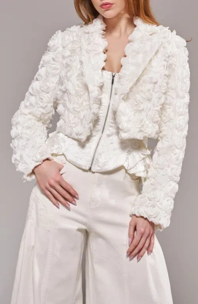 Azalea Wang Briarrose Rosette Crop Blazer In White