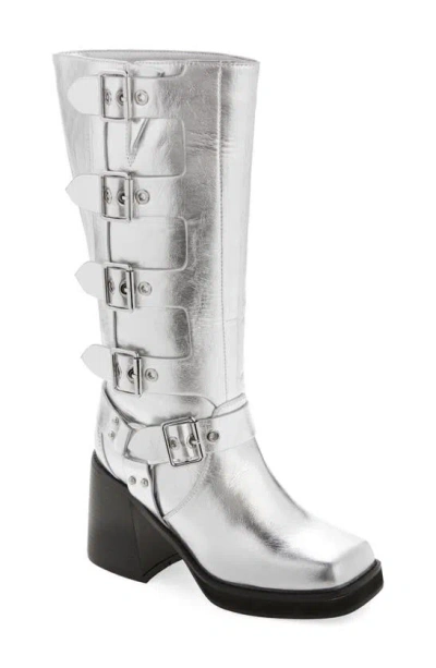 Azalea Wang Bronson Moto Boot In Silver