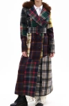 Azalea Wang Cadault Plaid Patchwork Trench Coat In Multi