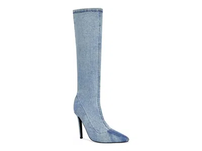 Azalea Wang Calana Denim Pointy Toe Boot In Blue