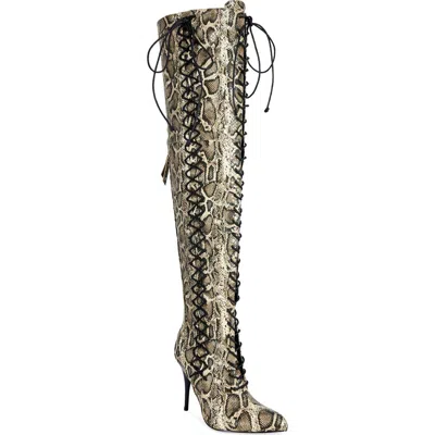Azalea Wang Calyx Snake Embossed Over The Knee Boot In Neutral