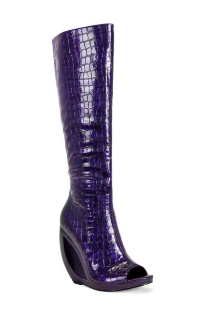 Azalea Wang Camilla Croc Embossed Peep Toe Bootie In Multi