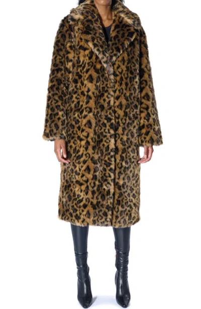 Azalea Wang Catty Leopard Faux Fur Coat In Brown