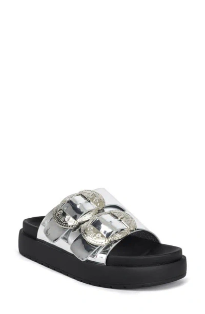 Azalea Wang Chantaye Metallic Slide Sandal In Silver