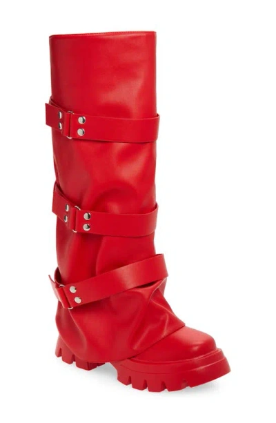Azalea Wang Charna Lug Sole Knee High Boot In Red