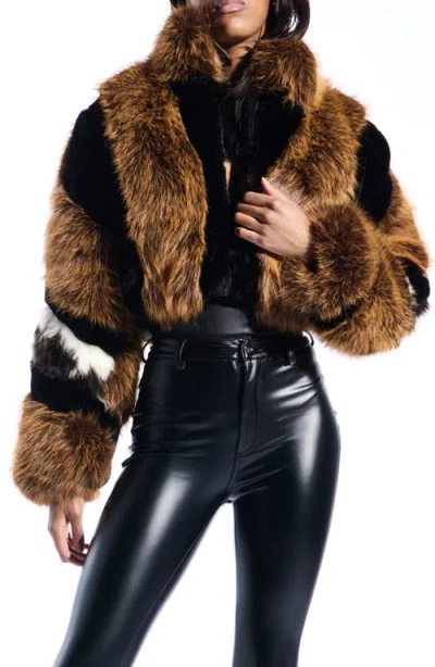 Azalea Wang Chiara Faux Fur Crop Jacket In Multi