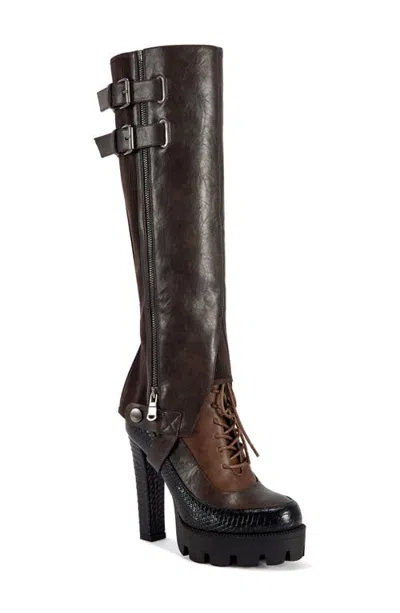 Azalea Wang Cinder Faux Leather Knee High Boot In Brown