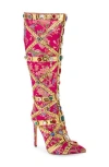 Azalea Wang Confident Embroidered Knee High Boot In Red