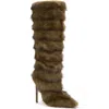 Azalea Wang Conrad Faux Fur Stiletto Boot In Brown