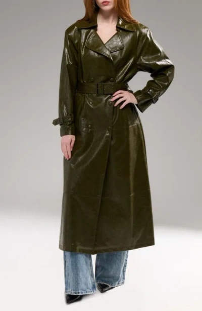 Azalea Wang Coren Faux Leather Trench Coat In Green