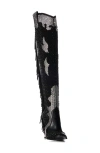 Azalea Wang Crewe Fringe Over The Knee Boot In Black