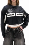 Azalea Wang Crop Faux Leather Racing Jacket In Black