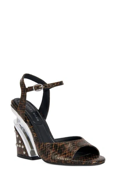 Azalea Wang Della Snake Embossed Split Heel Sandal In Brown