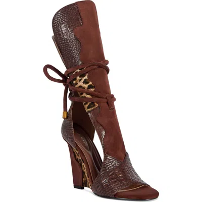 Azalea Wang Desire Wedge Cutout Bootie Sandal In Brown