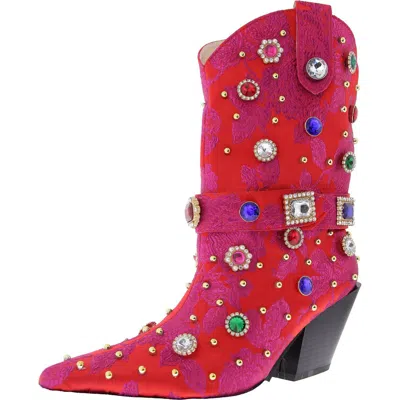 Azalea Wang Diligent Embroidered Western Boot In Red