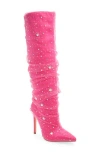 Azalea Wang Dulcie Mesh Pointed Toe Knee High Boot In Fuchsia