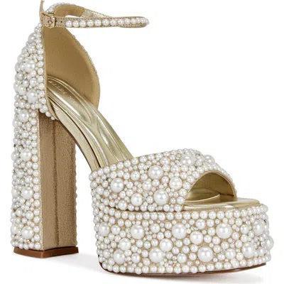 Azalea Wang Elenaor Beaded Platform Sandal In Gold