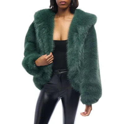 Azalea Wang Emerald City Hooded Faux Fur Jacket In Green