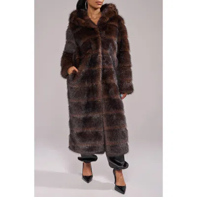 Azalea Wang Emmera Faux Fur Coat In Chocolate