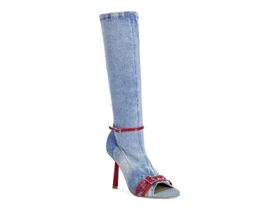 Azalea Wang Emra Denim Knee High Boot In Blue