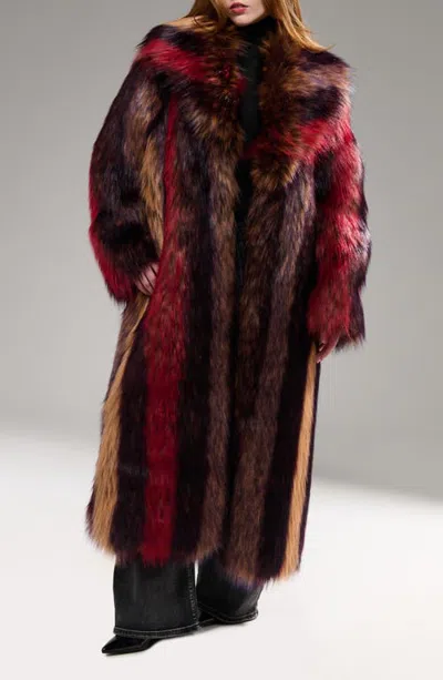 Azalea Wang Esmara Multicolored Faux Fur Coat In Red Multi