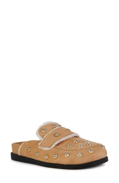 Azalea Wang Esteller Faux Fur Lined Mule In Beige
