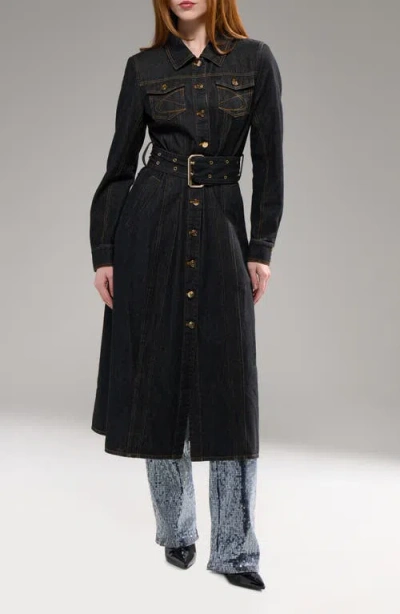 Azalea Wang Evessa Denim Trench Coat In Blue