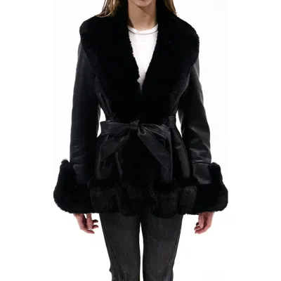 Azalea Wang Faux Leather & Faux Fur Jacket In Black