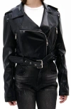 Azalea Wang Faux Leather Crop Moto Jacket In Black