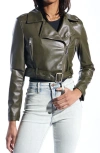 Azalea Wang Faux Leather Crop Moto Jacket In Green