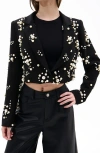 Azalea Wang Faux Pearl Crop Blazer In Black