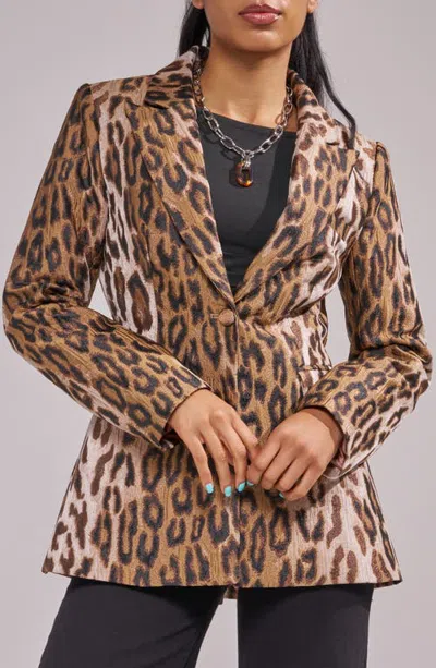 Azalea Wang Femme Leopard Print Woven Blazer In Tan Multi