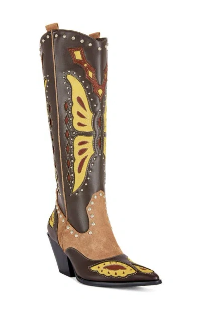 Azalea Wang Flutter Knee High Western Boot In Multi