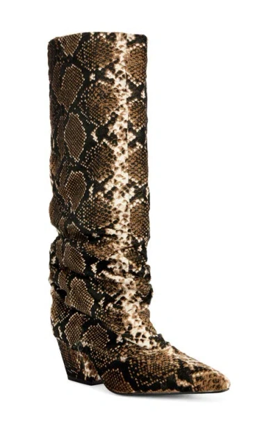 Azalea Wang Francoise Knee High Slouch Leather Boot In Brown Multi