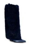 Azalea Wang Friata Faux Fur Western Boot In Blue