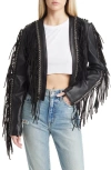 AZALEA WANG FRINGE & RIVET DETAIL FAUX LEATHER JACKET