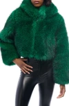 Azalea Wang Gemini Hooded Faux Fur Jacket In Green