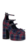 Azalea Wang Georgina Plaid Platform Mary Jane Shoes In Blue