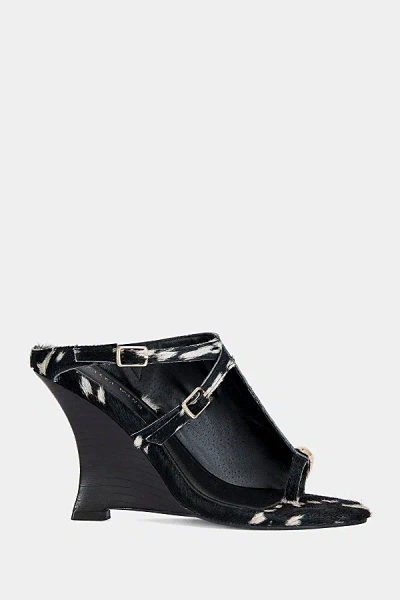 Azalea Wang Giannis Calf Hair Wedge Sandal In Black, Women's At Urban Outfitters In Multi