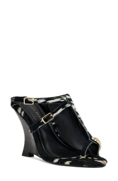 Azalea Wang Giannis Genuine Calf Hair Wedge Sandal In Black