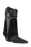 Azalea Wang Greyson Fringe & Stud Cowboy Boot In Black