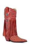 Azalea Wang Greyson Fringe & Stud Cowboy Boot In Red