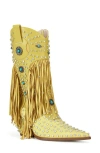 Azalea Wang Greyson Fringe & Stud Cowboy Boot In Yellow