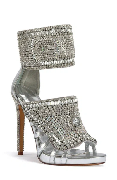 Azalea Wang Grizzled Ankle Strap Sandal In Silver