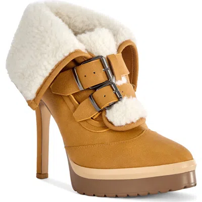 Azalea Wang Gust Faux Shearling Trim Platform Bootie In Multi