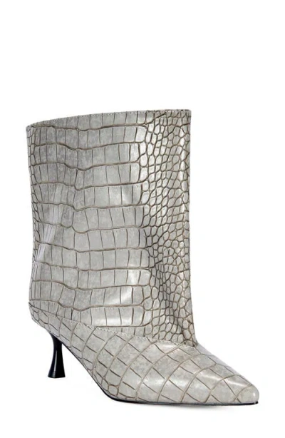 Azalea Wang Hayek Croc Embossed Faux Leather Bootie In Gray