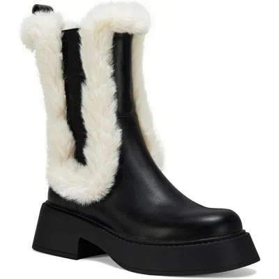 Azalea Wang Heartthrob Water Resistant Faux Fur Chelsea Boot In Black