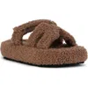 Azalea Wang Honor Faux Shearling Platform Slide Sandal In Brown